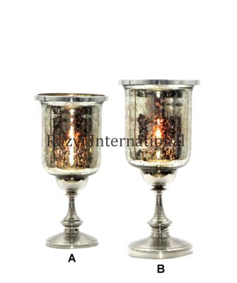 HURRICANE CANDLE HOLDERS
Item Code: A 634-1 (A,B)
Finish: Nickel & Antique Silver Glass
Material: Aluminium & Glass
Keywords: lilin dan tempat lilin