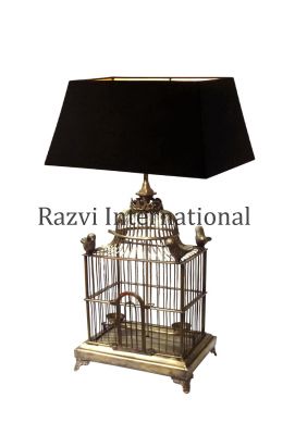 TABLE LAMP BIRD CAGE 
Item Code: RH 256
Finish: Antique
Material: Brass & Fabric
Keywords: TABLE LAMP BIRD CAGE
