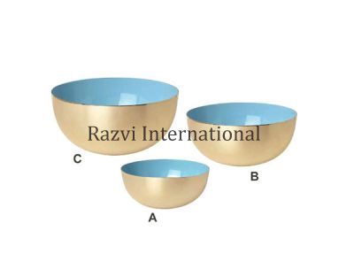 LIGHT TURQUOISE BOWLS
Item Code: SR 1275-6/A,B,C
Finish: Brass & Light Turquoise Enamel
Material: Aluminium
Keywords: LIGHT TURQUOISE BOWLS